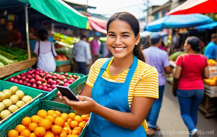 베네수엘라에서 비트코인 사용법 - Image Prompt 1: Bitcoin for Daily Essentials in a Venezuelan Market**